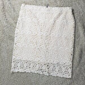 Kenar Lace Overlay Cream Pencil Skirt Medium